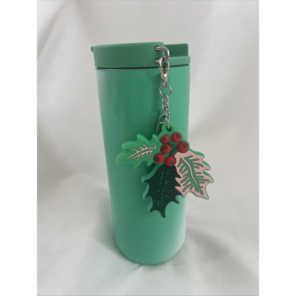 2024 Starbucks CHRISTMAS VACUUM INSULATED‎ TUMBLER Green White HOLLY Charm 12 OZ